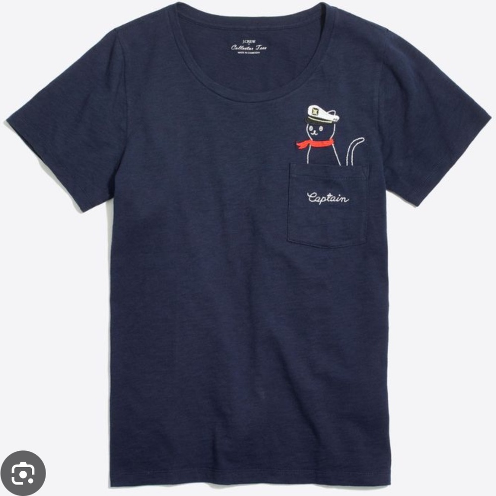 ISO IN SEARCH OF JCrew Collector Tee Captain Kitty Navy Cat Size L XL
